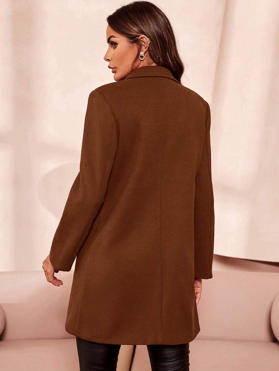 Clasi Women's Solid Color Double-Breasted Long Sleeve Woolen Windbreaker, Fashionable For Autumn/Winter
