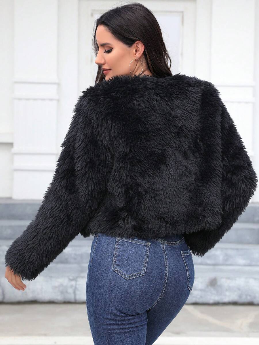 Women's Solid Color Faux Fur Jacket, Fashionable For Autumn/Winter