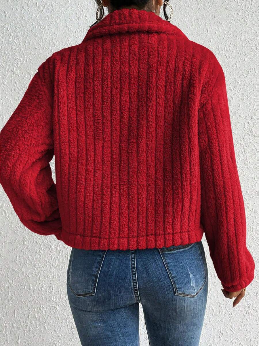 EMERY ROSE Flap Detail Fluffy Jacket Fall Winter Cloth For Women