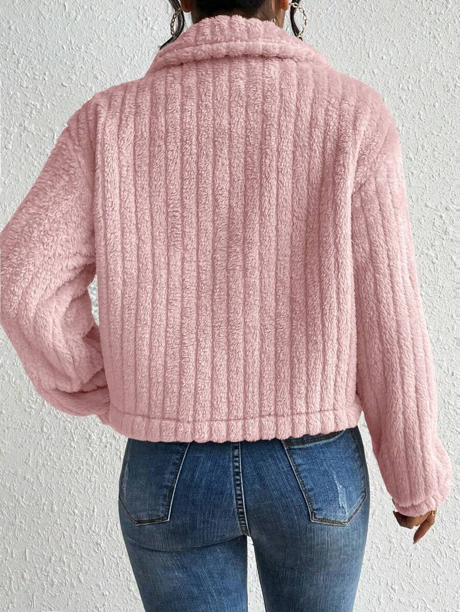 EMERY ROSE Flap Detail Fluffy Jacket Fall Winter Cloth For Women