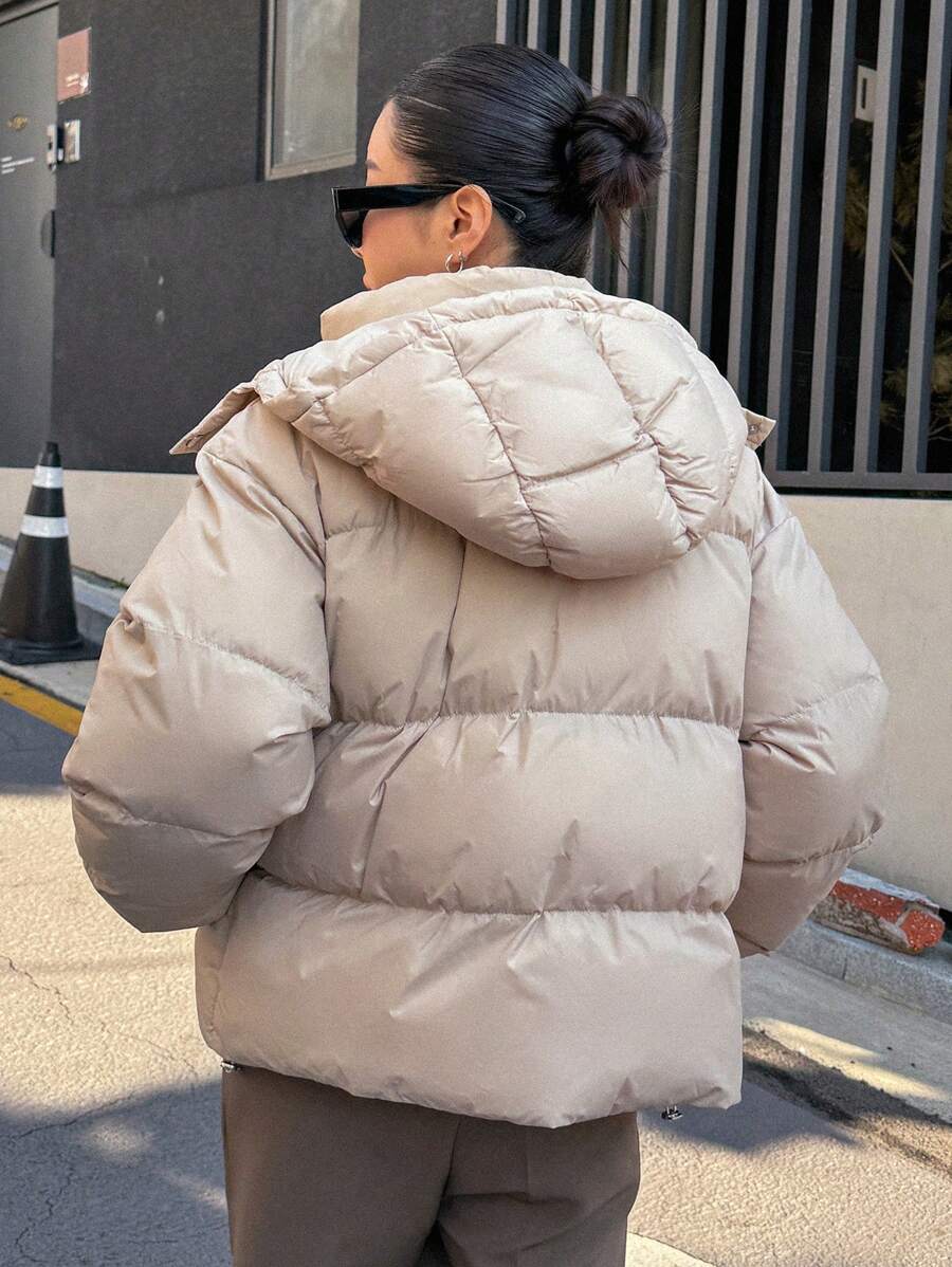 DAZY Women's Solid Color Long Sleeve Zipper Front Casual Hooded Winter Jacket