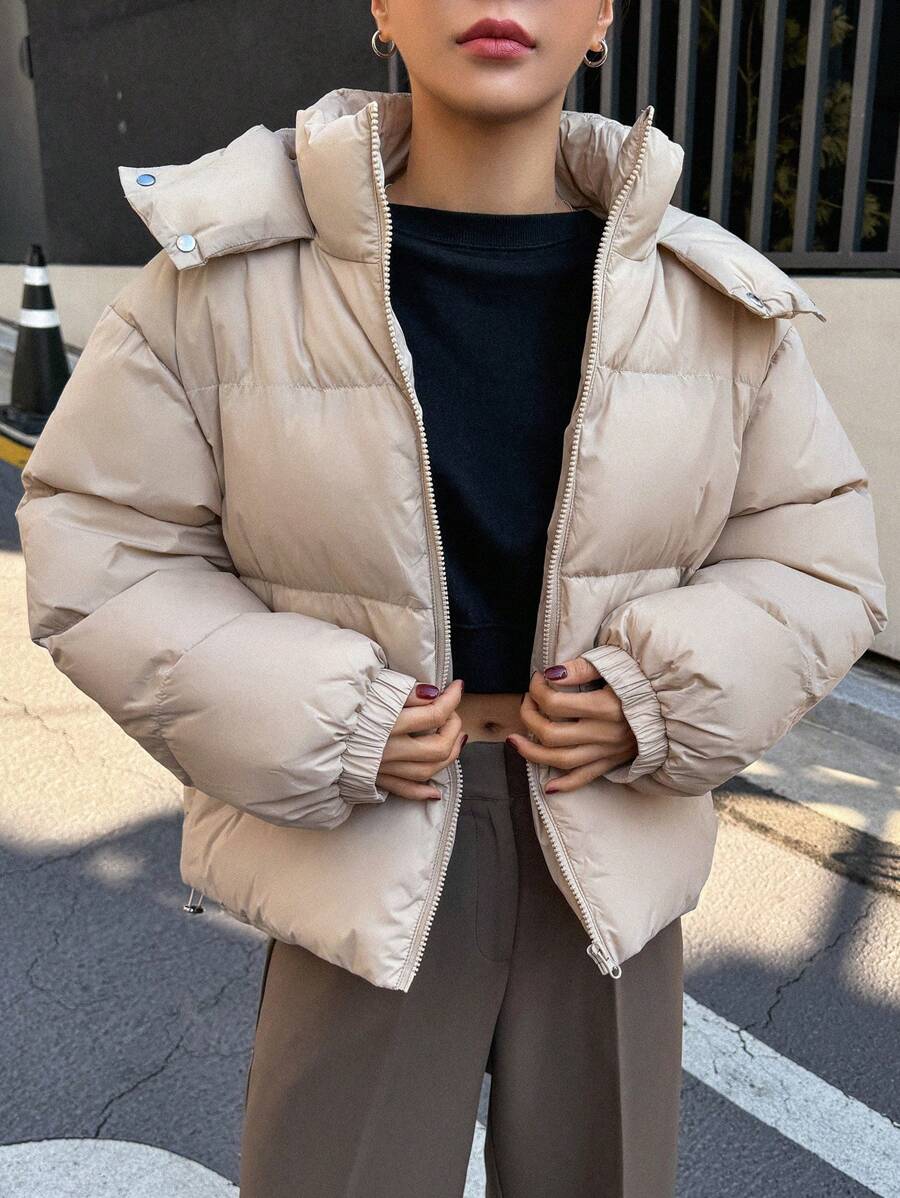DAZY Women's Solid Color Long Sleeve Zipper Front Casual Hooded Winter Jacket