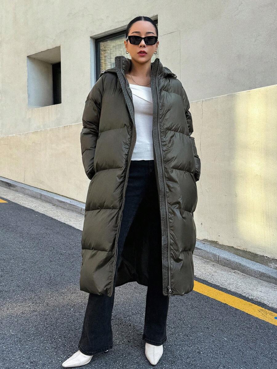 DAZY Women's Zippered Hooded Padded Coat With Belted Waist, Ladies Winter Casual Belted, Pocket, Zipper Regular Sleeve Hooded Regular Fit Mocha Brown Plain Women Padded Coats, Winter Warmth/ Winter Fashion ,Winter Women Clothes,Winter Coat Women