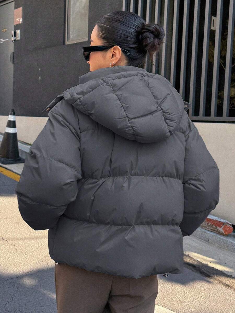 DAZY Women's Solid Color Long Sleeve Zipper Front Casual Hooded Winter Jacket