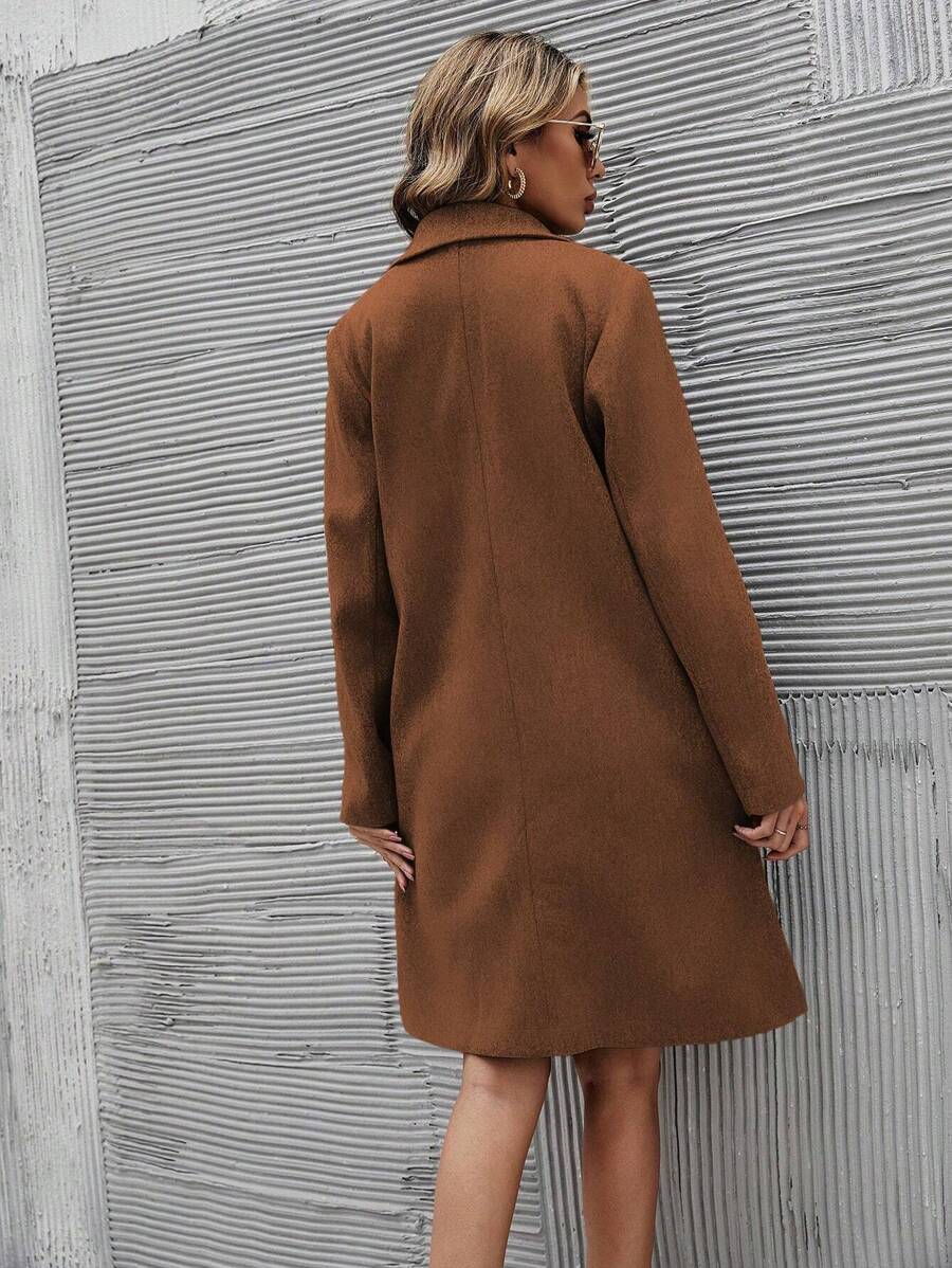 EMERY ROSE Women's Casual Solid Color Double-Breasted Overcoat, Autumn/Winter