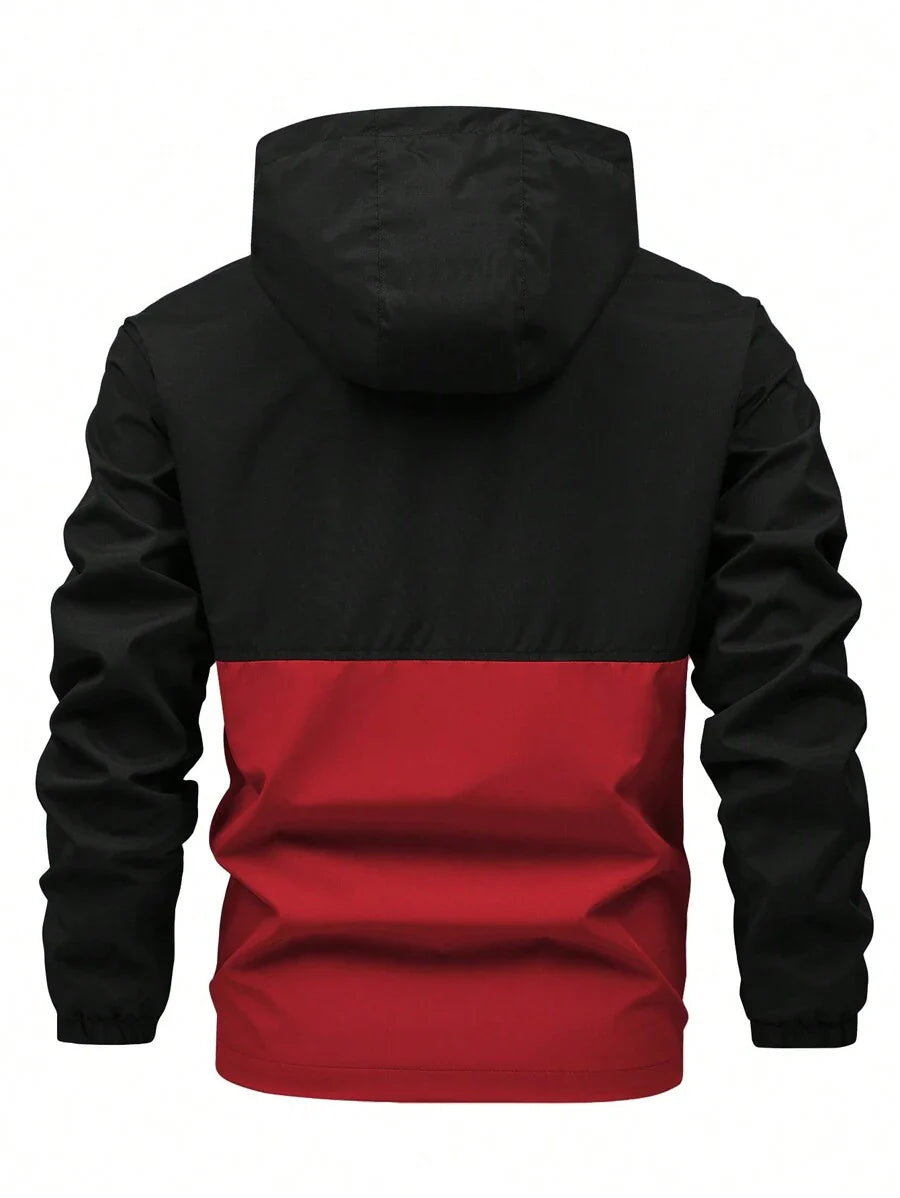 Manfinity Homme Men Two Tone Letter Graphic Drawstring Hooded Jacket, Black And Yellow Jacket, Men Windbreaker Jacket, Yellow And Black Hoodie, Fall