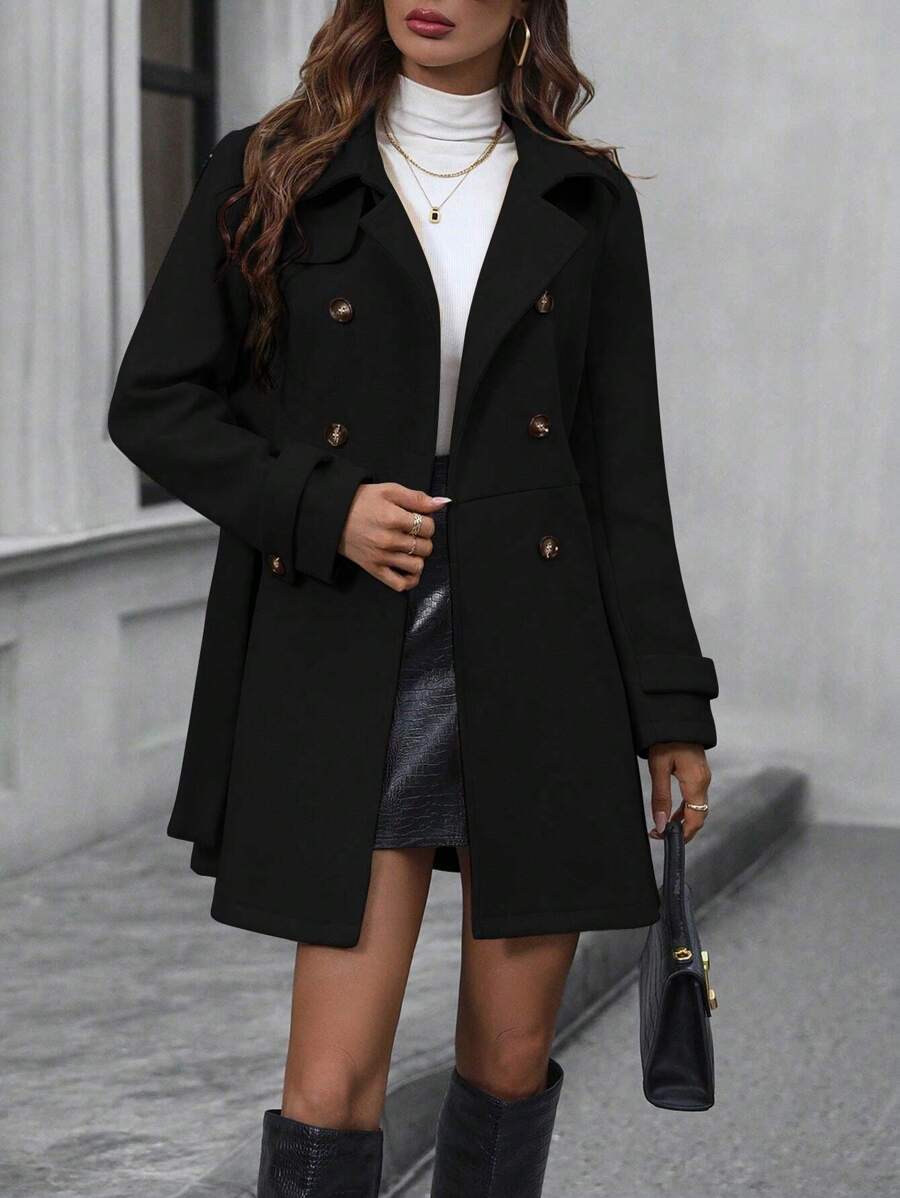 EMERY ROSE Women's Lapel Double-Breasted Long Sleeve Woolen Overcoat Fall Winter Cloth For Women