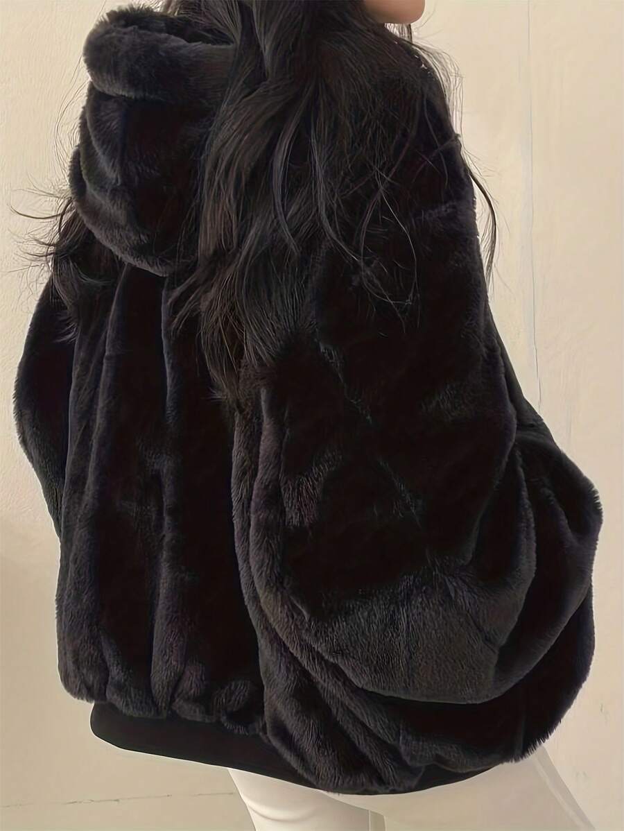 Women's Oversized Hooded Parka With Faux Fur Collar, Slimming Silhouette, Dual-Sided Wear, Daily Street Style, Short Jacket For Autumn/Winter