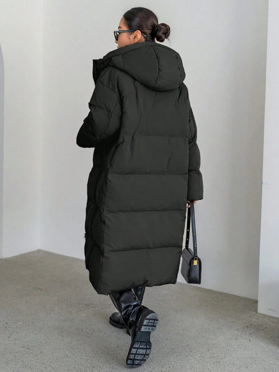 DAZY Letter Patched Detail Zip Up Hooded Padded Coat ,Winter Women Clothes,Winter Coat Women