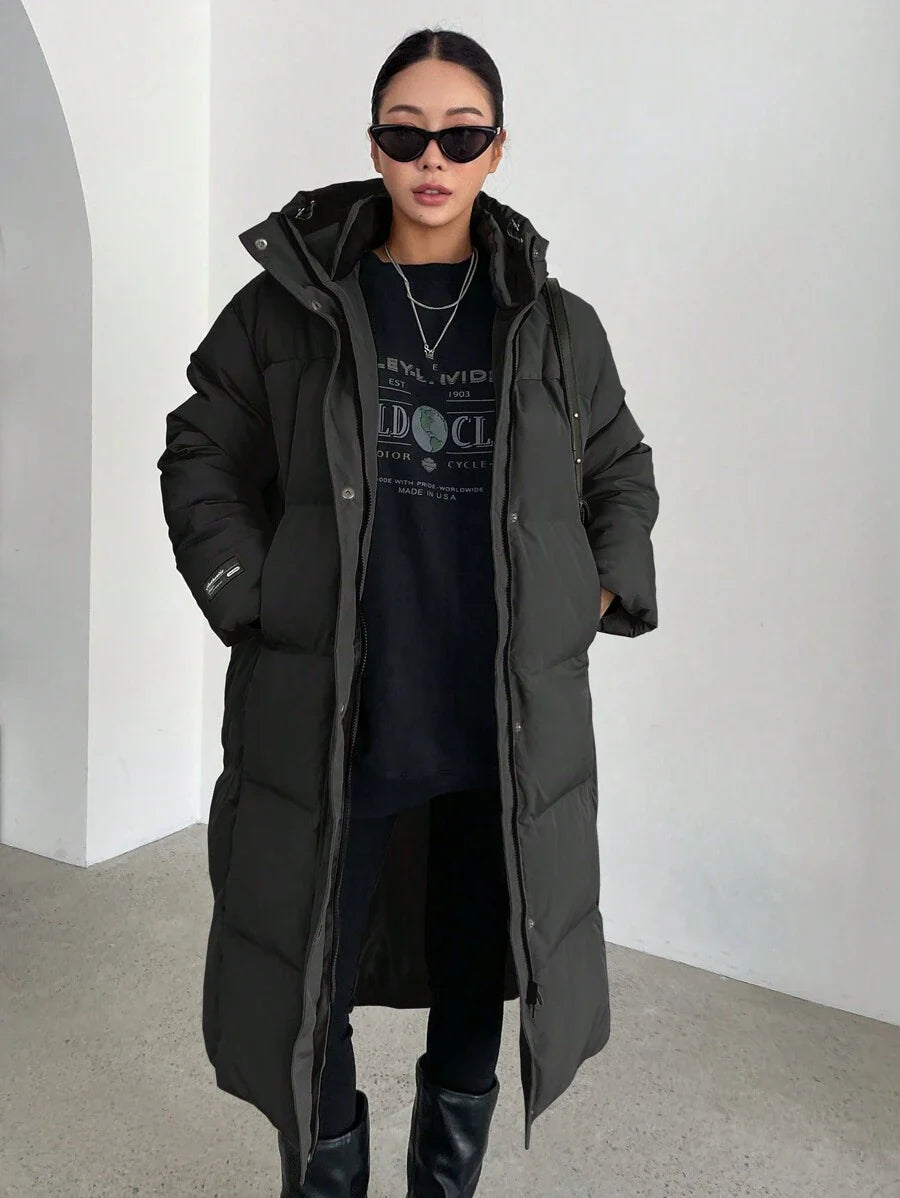 DAZY Letter Patched Detail Zip Up Hooded Padded Coat ,Winter Women Clothes,Winter Coat Women