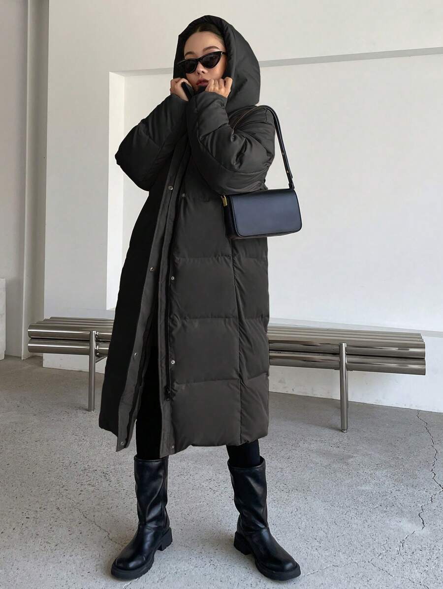DAZY Letter Patched Detail Zip Up Hooded Padded Coat ,Winter Women Clothes,Winter Coat Women