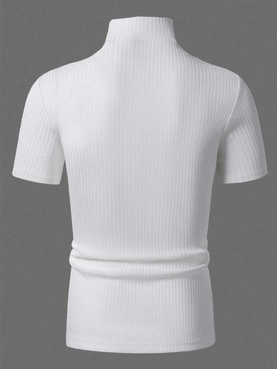 Manfinity Homme Men's Solid Color Ribbed Short Sleeve T-Shirt, Fall