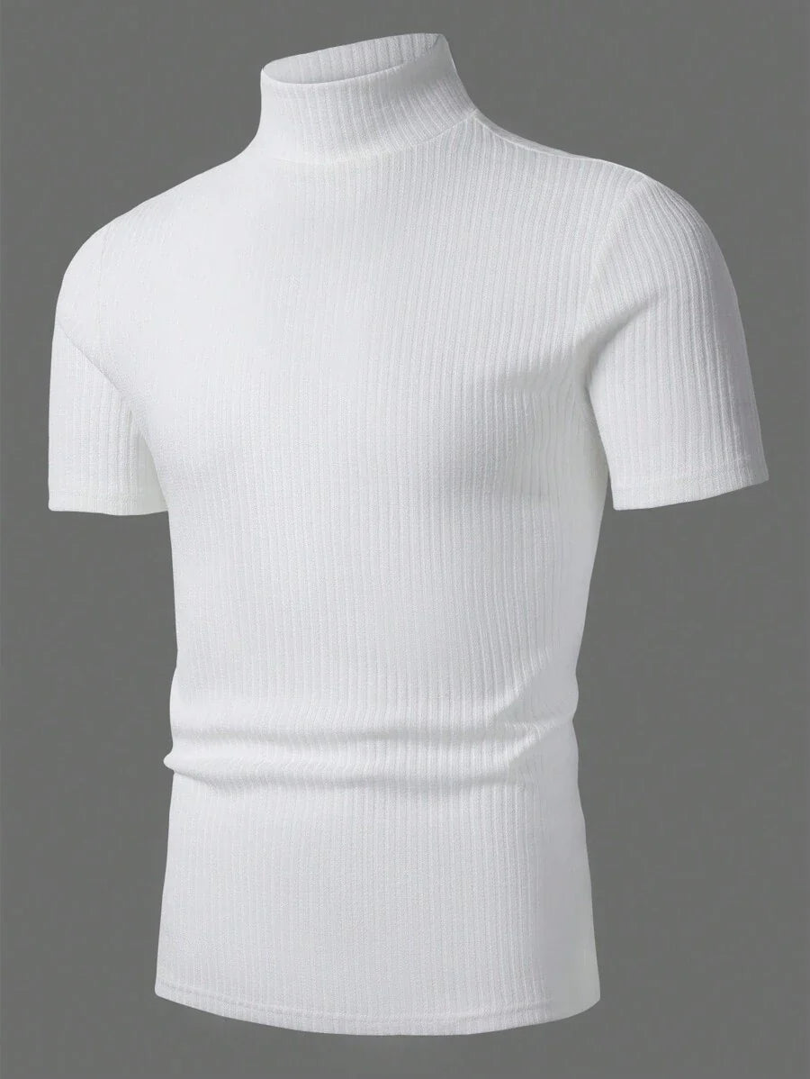 Manfinity Homme Men's Solid Color Ribbed Short Sleeve T-Shirt, Fall