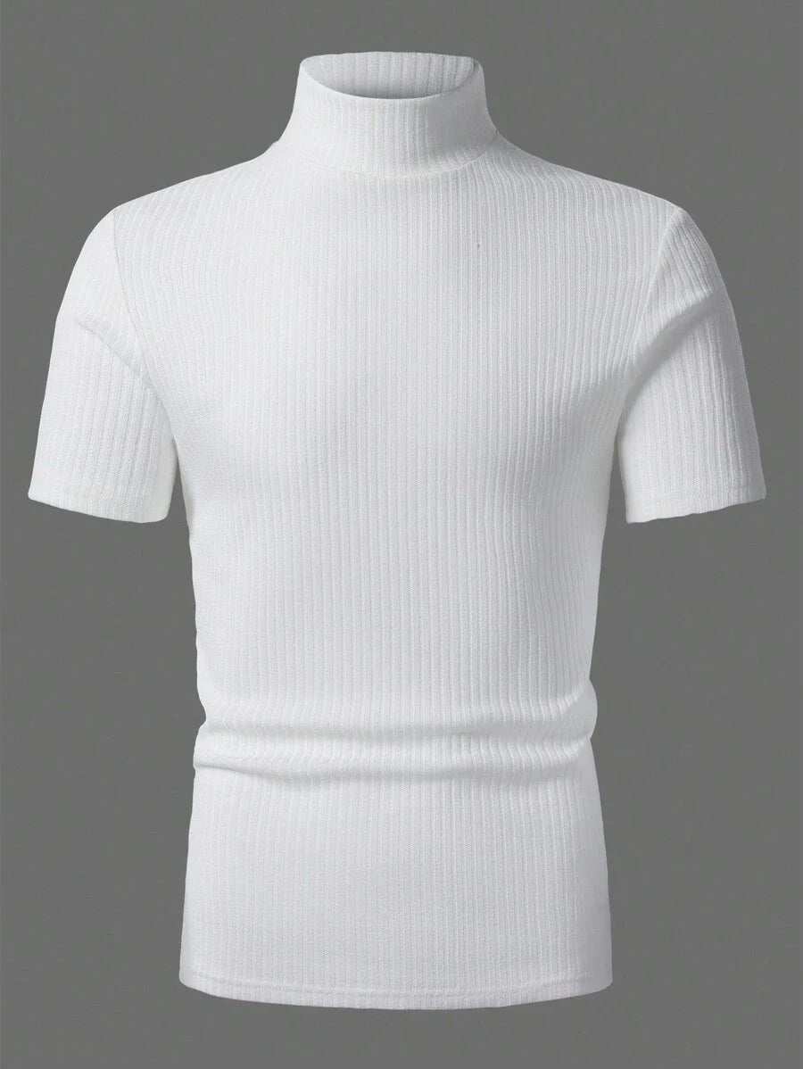 Manfinity Homme Men's Solid Color Ribbed Short Sleeve T-Shirt, Fall