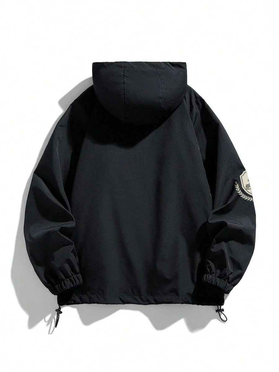 Men Casual Printed Lightweight Windbreaker Hooded Jacket, Fall