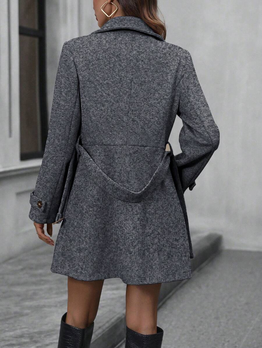 EMERY ROSE Women's Lapel Double-Breasted Long Sleeve Woolen Overcoat Fall Winter Cloth For Women