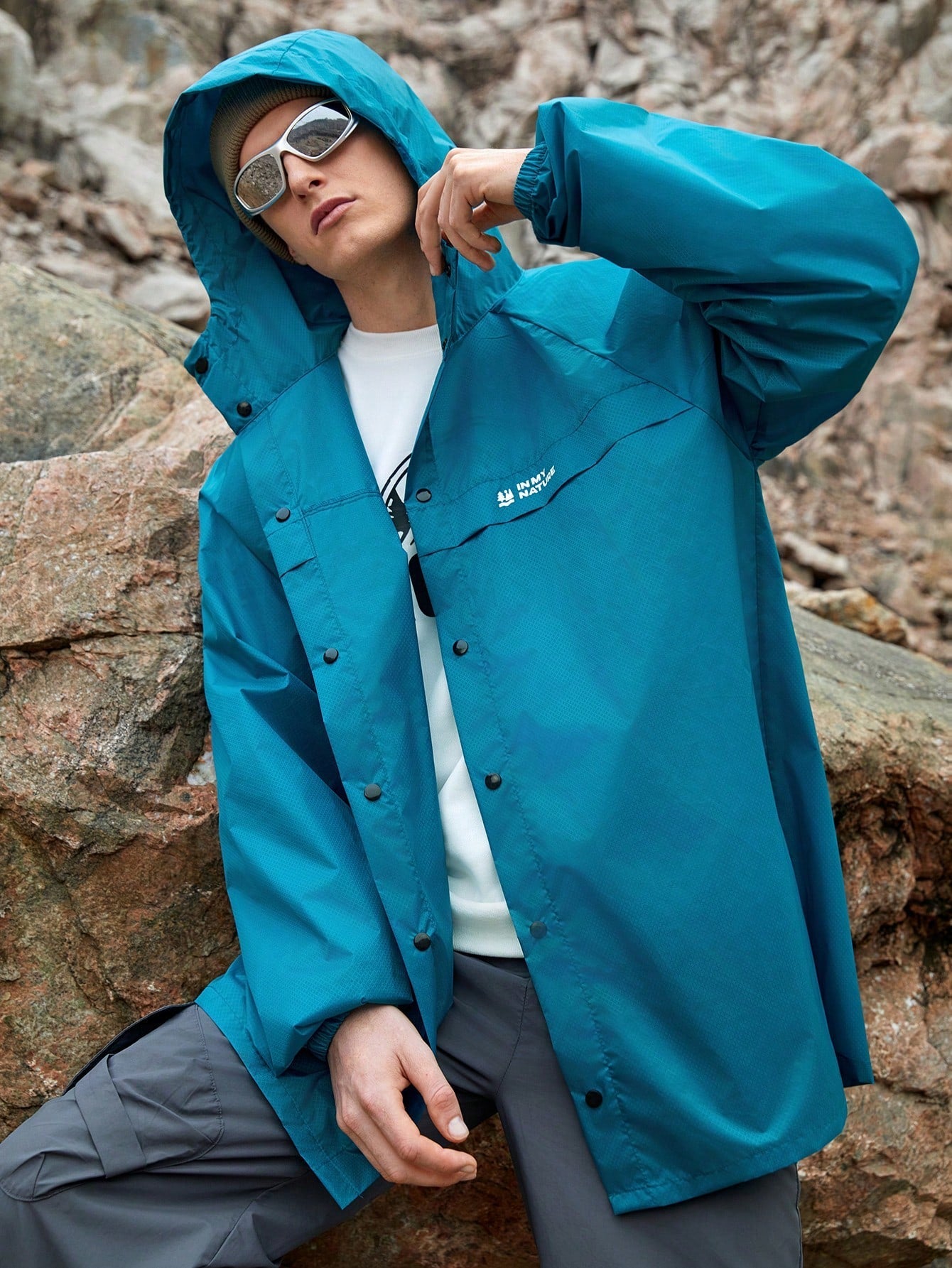 SHEIN In My Nature Men's Zipper Front Outdoor Fleece Jacket Hiking Clothes
