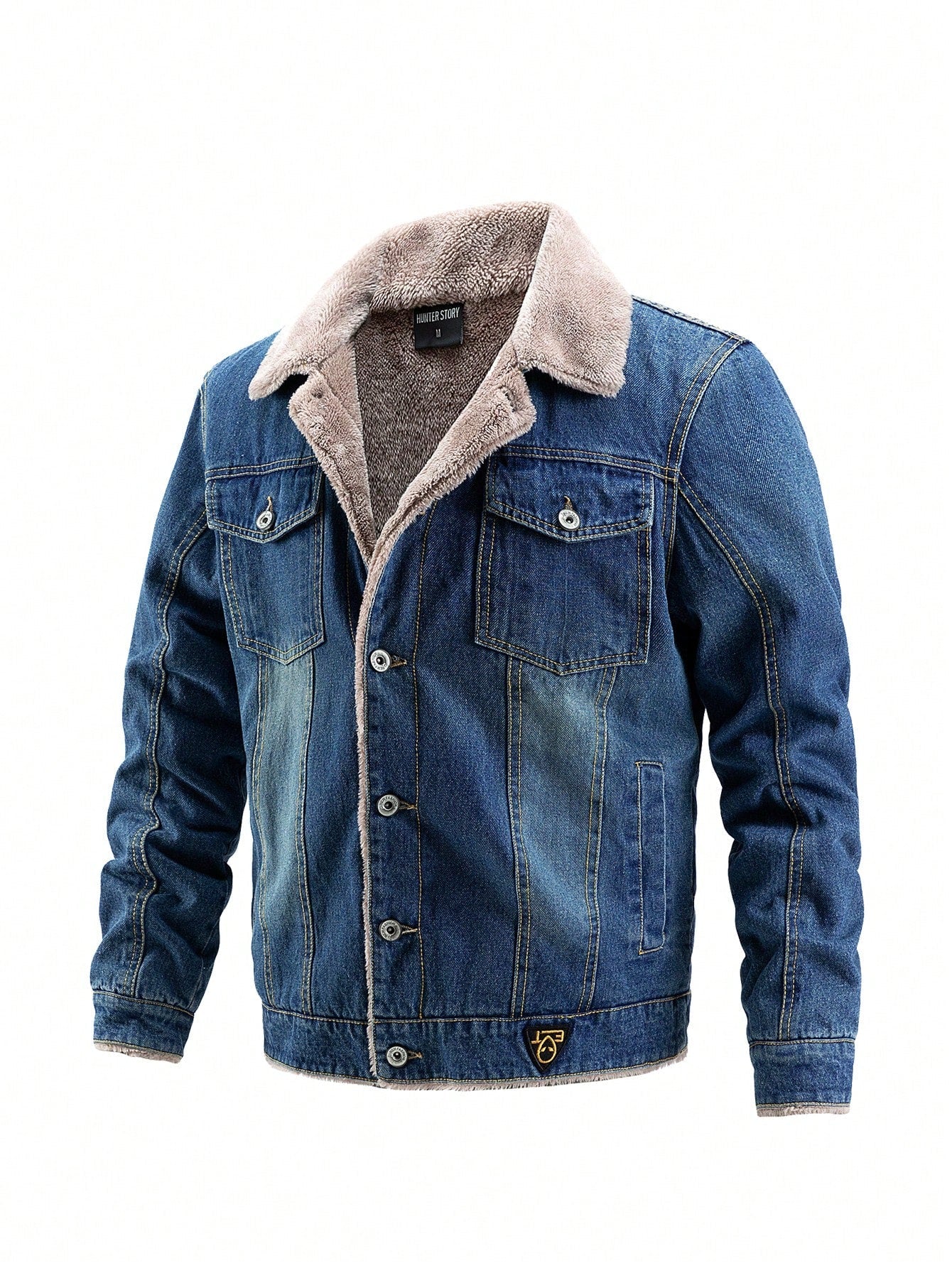 Men's Borg Collar Teddy Lined Denim Jacket for Fall Winter