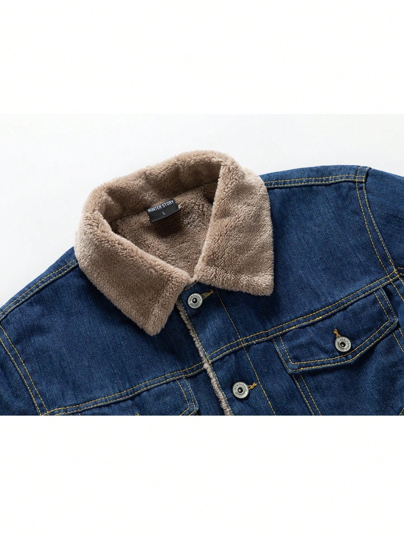 Men's Borg Collar Teddy Lined Denim Jacket for Fall Winter