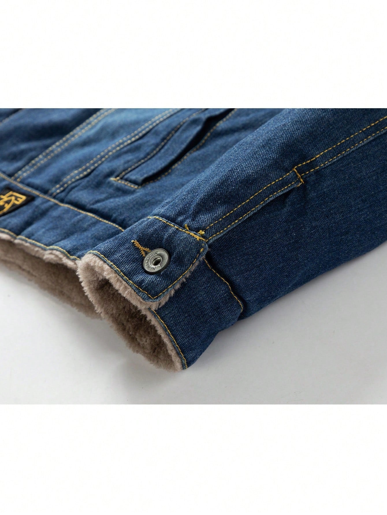 Men's Borg Collar Teddy Lined Denim Jacket for Fall Winter
