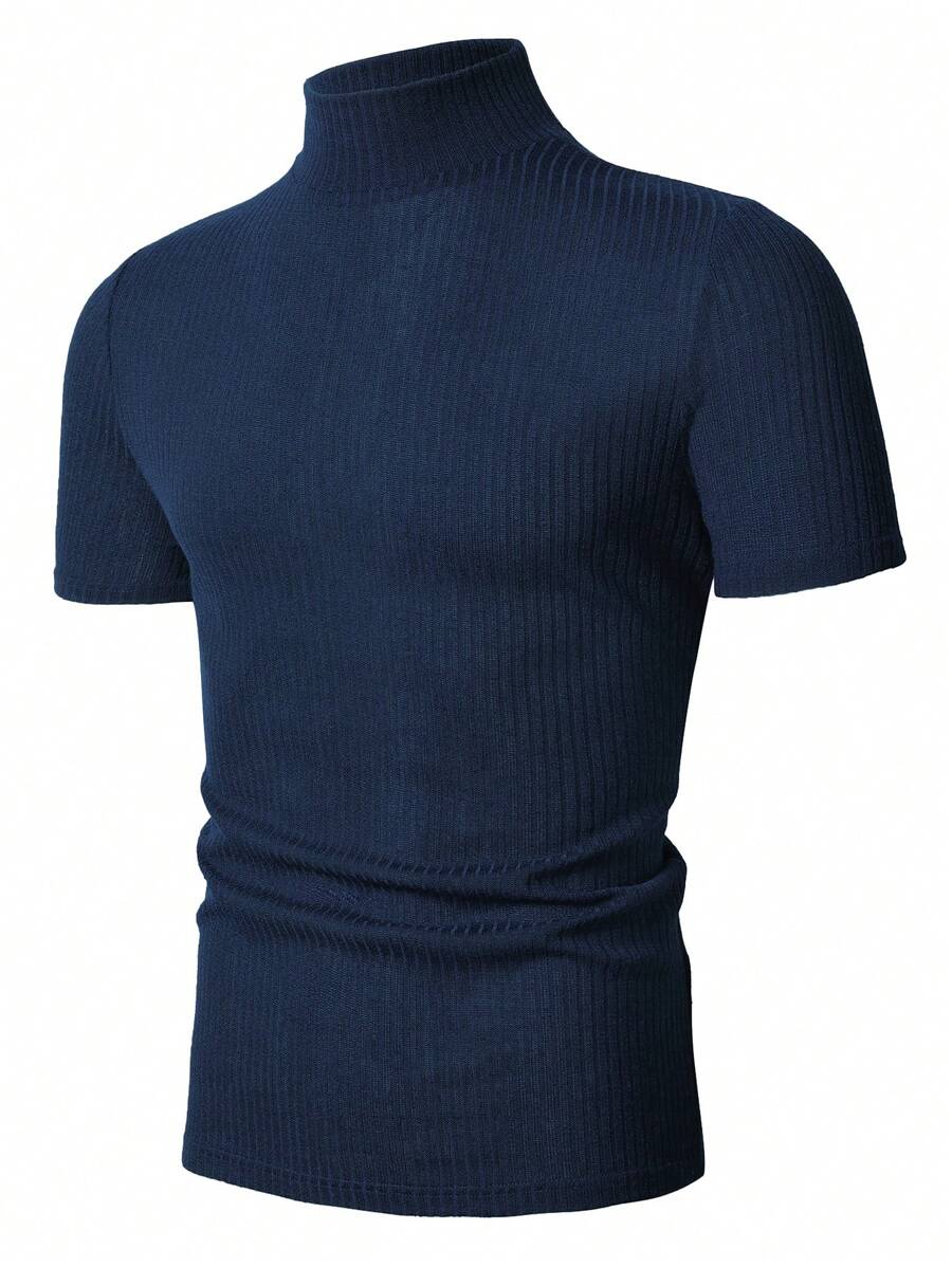 Manfinity Homme Men's Solid Color Ribbed Short Sleeve T-Shirt, Fall