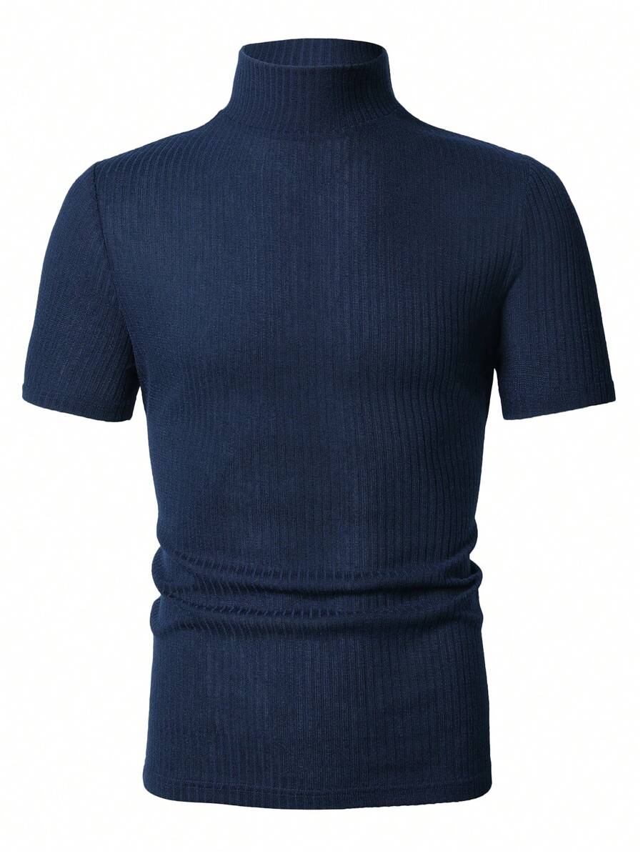 Manfinity Homme Men's Solid Color Ribbed Short Sleeve T-Shirt, Fall