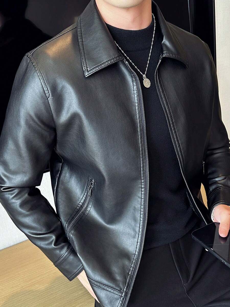 Men's Spring Autumn New Motorcycle Leather Jacket Outerwear,Fleece