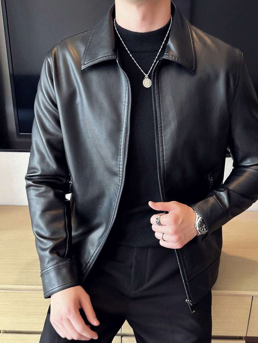 Men's Spring Autumn New Motorcycle Leather Jacket Outerwear,Fleece