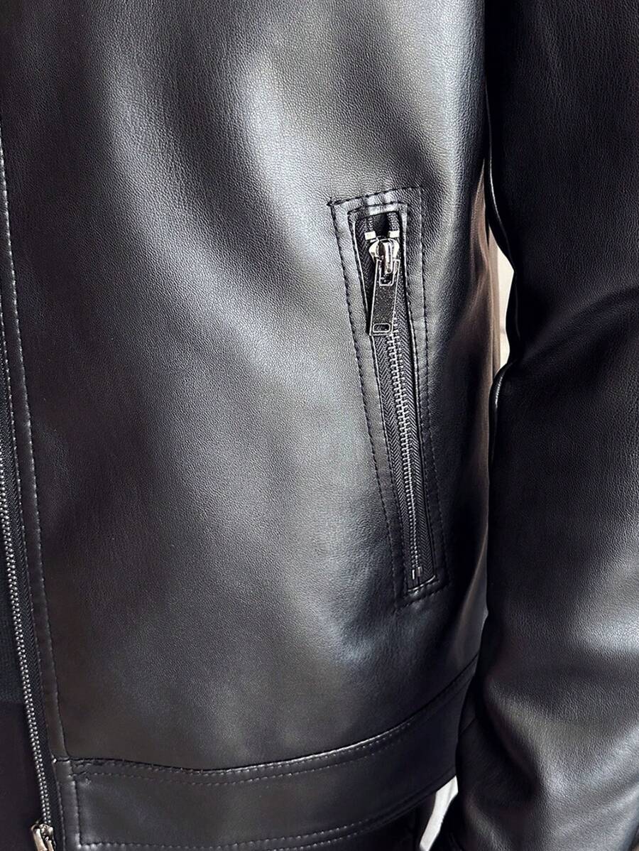 Men's Spring Autumn New Motorcycle Leather Jacket Outerwear,Fleece