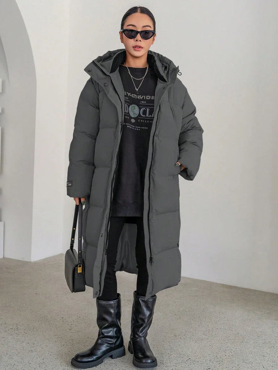 DAZY Letter Patched Detail Zip Up Hooded Padded Coat ,Winter Women Clothes,Winter Coat Women