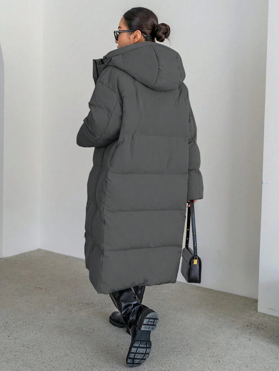 DAZY Letter Patched Detail Zip Up Hooded Padded Coat ,Winter Women Clothes,Winter Coat Women