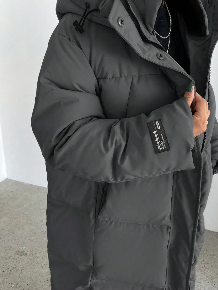 DAZY Letter Patched Detail Zip Up Hooded Padded Coat ,Winter Women Clothes,Winter Coat Women