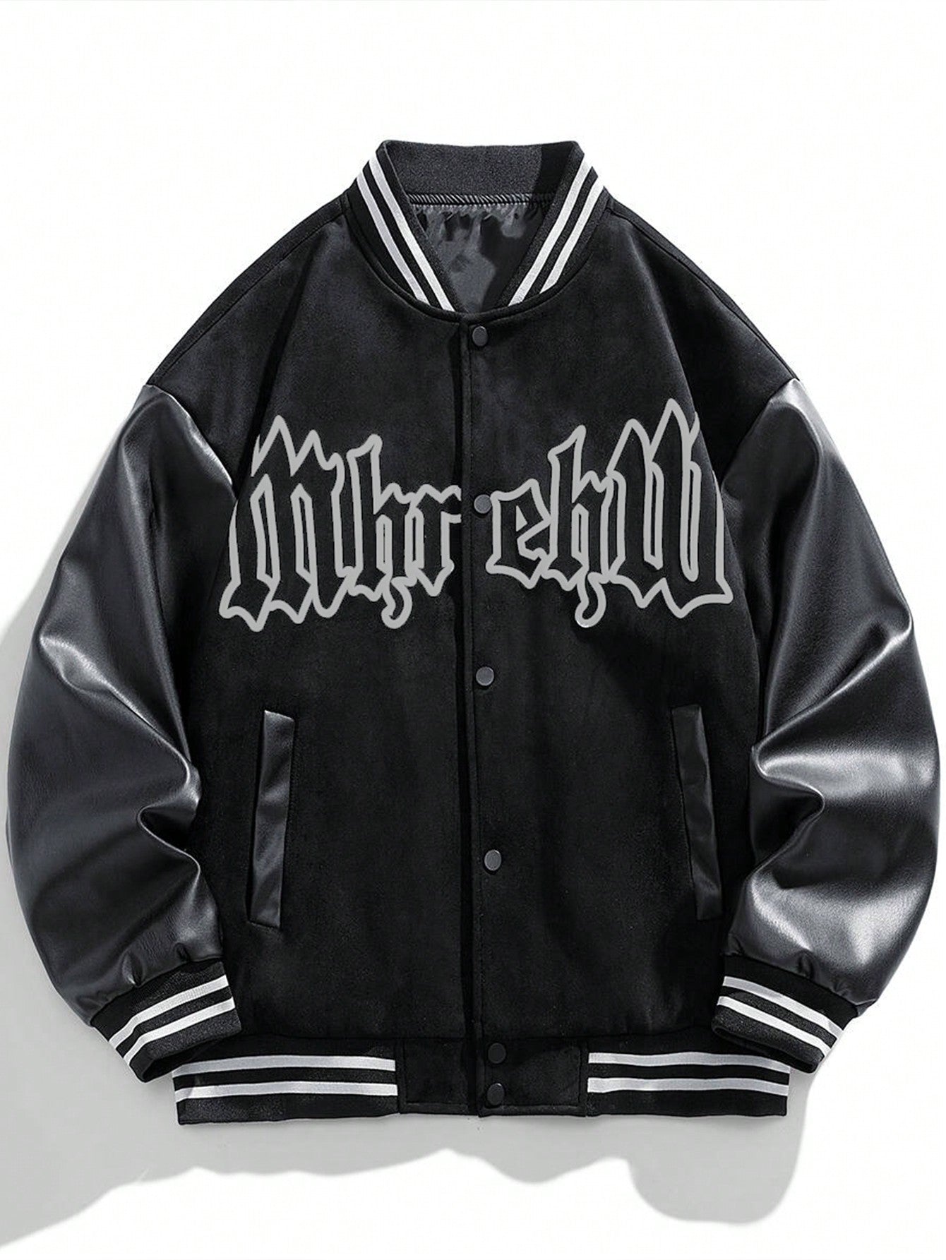 Men's Rave Baseball Jacket With Printed Suede Fabric For Spring And Autumn
