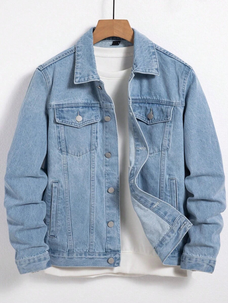 Manfinity Homme Men Cotton Flap Pocket Denim Jacket Without Tee, Fall