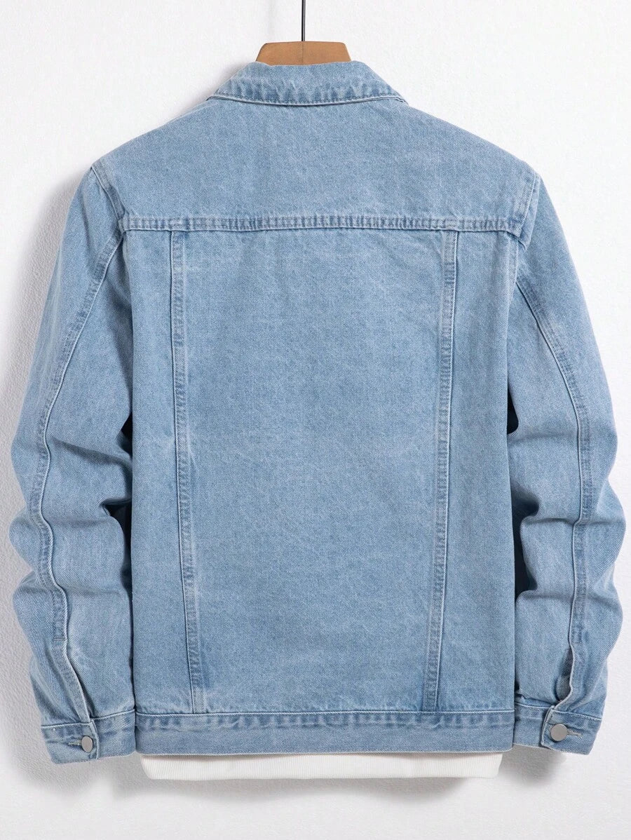 Manfinity Homme Men Cotton Flap Pocket Denim Jacket Without Tee, Fall
