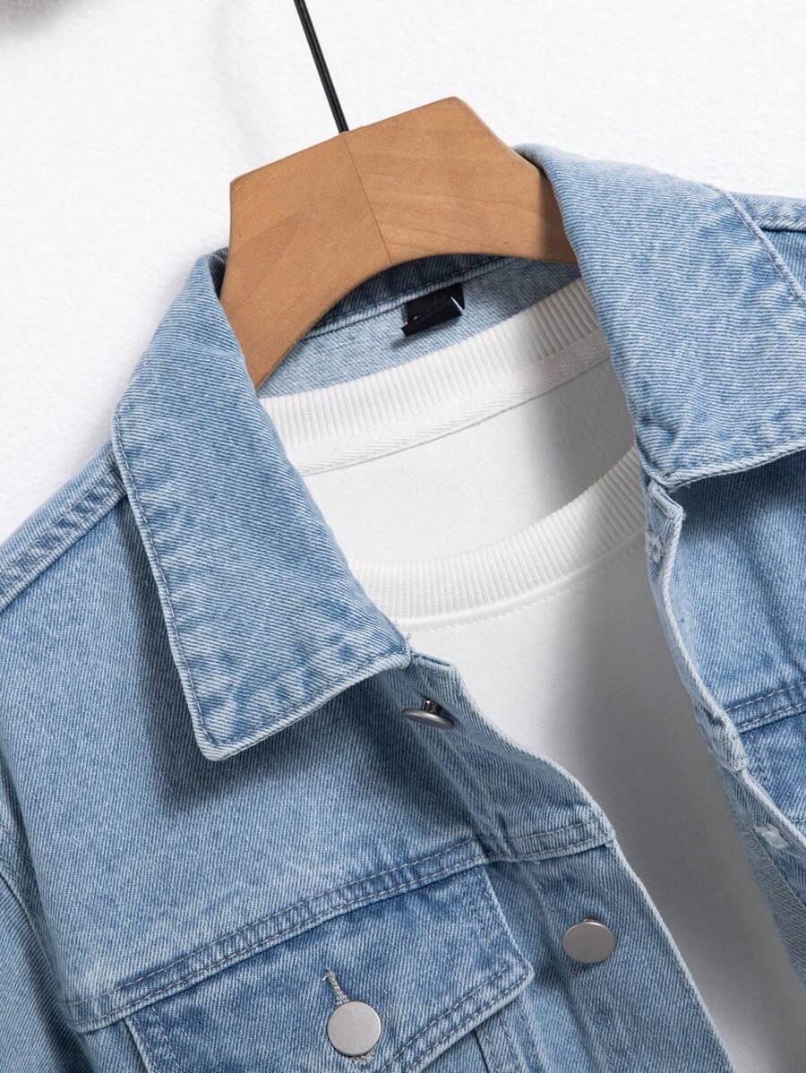Manfinity Homme Men Cotton Flap Pocket Denim Jacket Without Tee, Fall