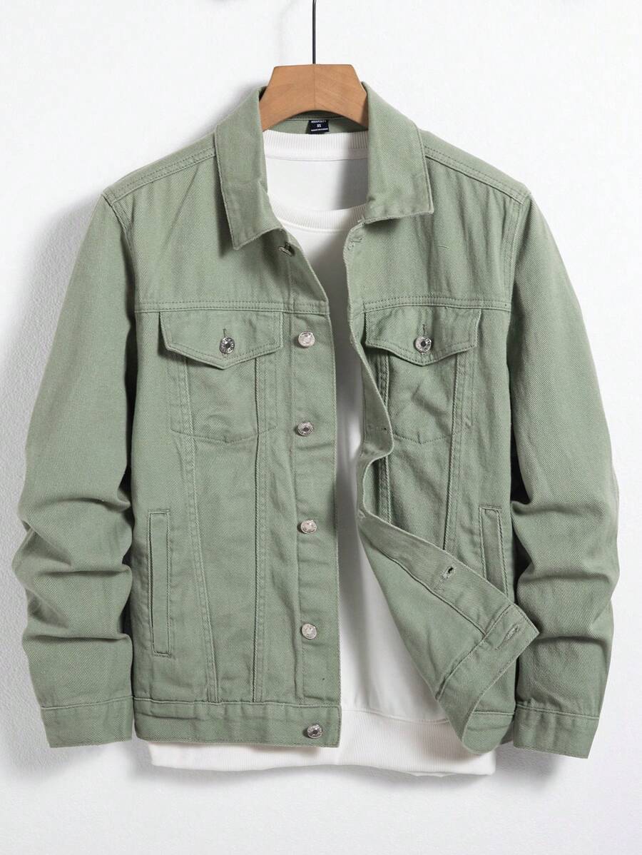 Manfinity Homme Men Spring Autumn Long Sleeve Jeans Jacket With Flap Pocket