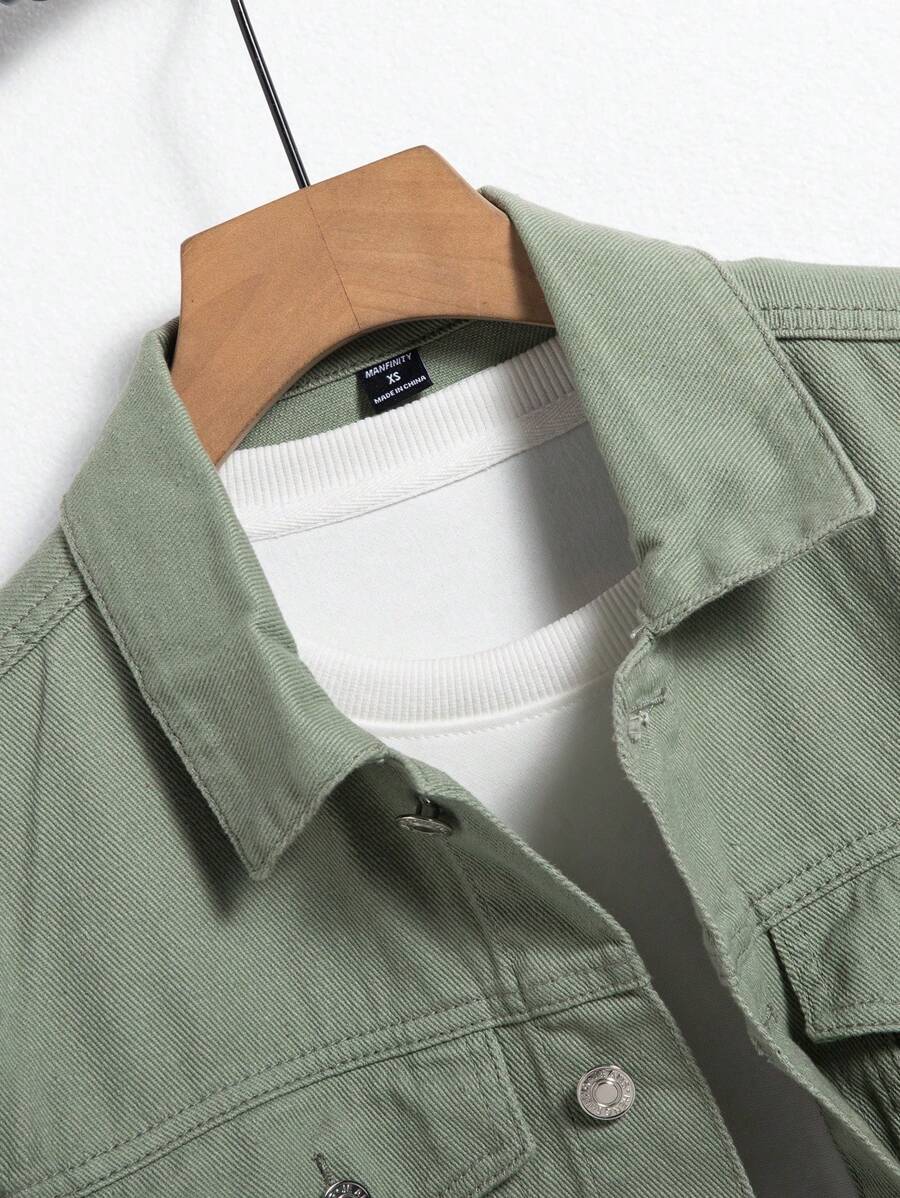Manfinity Homme Men Spring Autumn Long Sleeve Jeans Jacket With Flap Pocket