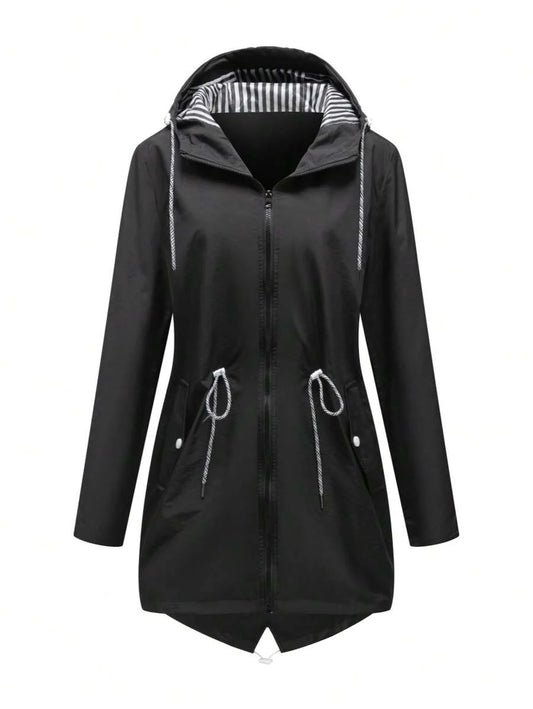 1pc Women's Outdoor Casual Sport Wind Jacket, Water Repellent Thin Solid Color Spring Windbreaker