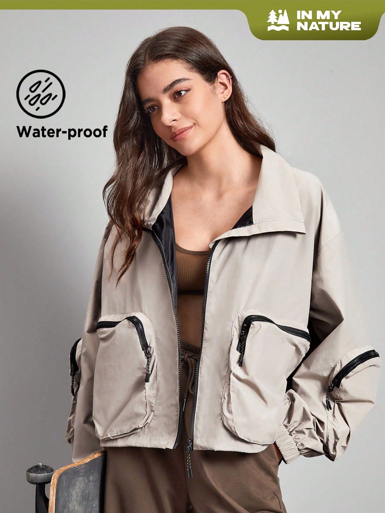 In My Nature Zip Up Pocket Patched Softshell Jacket