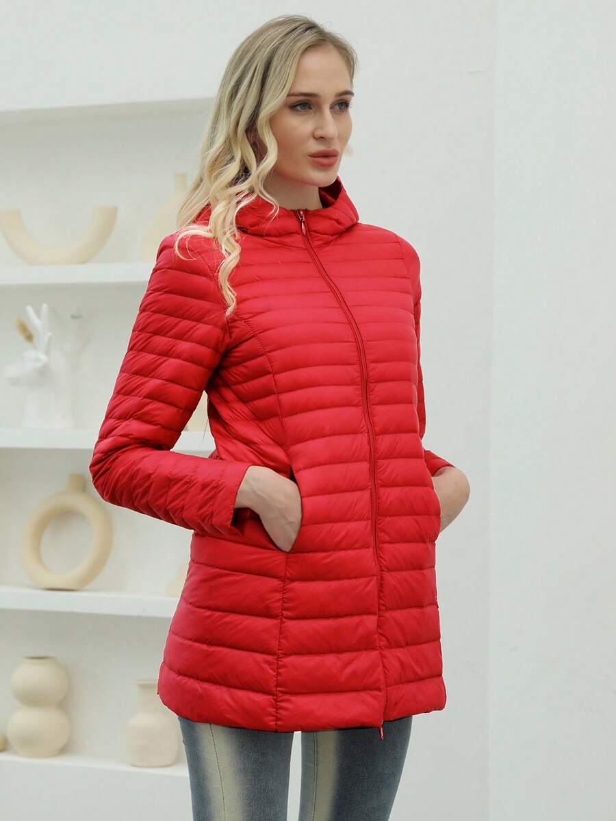 ZIAI ZIAI Women Solid Color Lightweight Long Hooded Winter Down Coat Casual Outdoor Autumn Winter Coat Women
