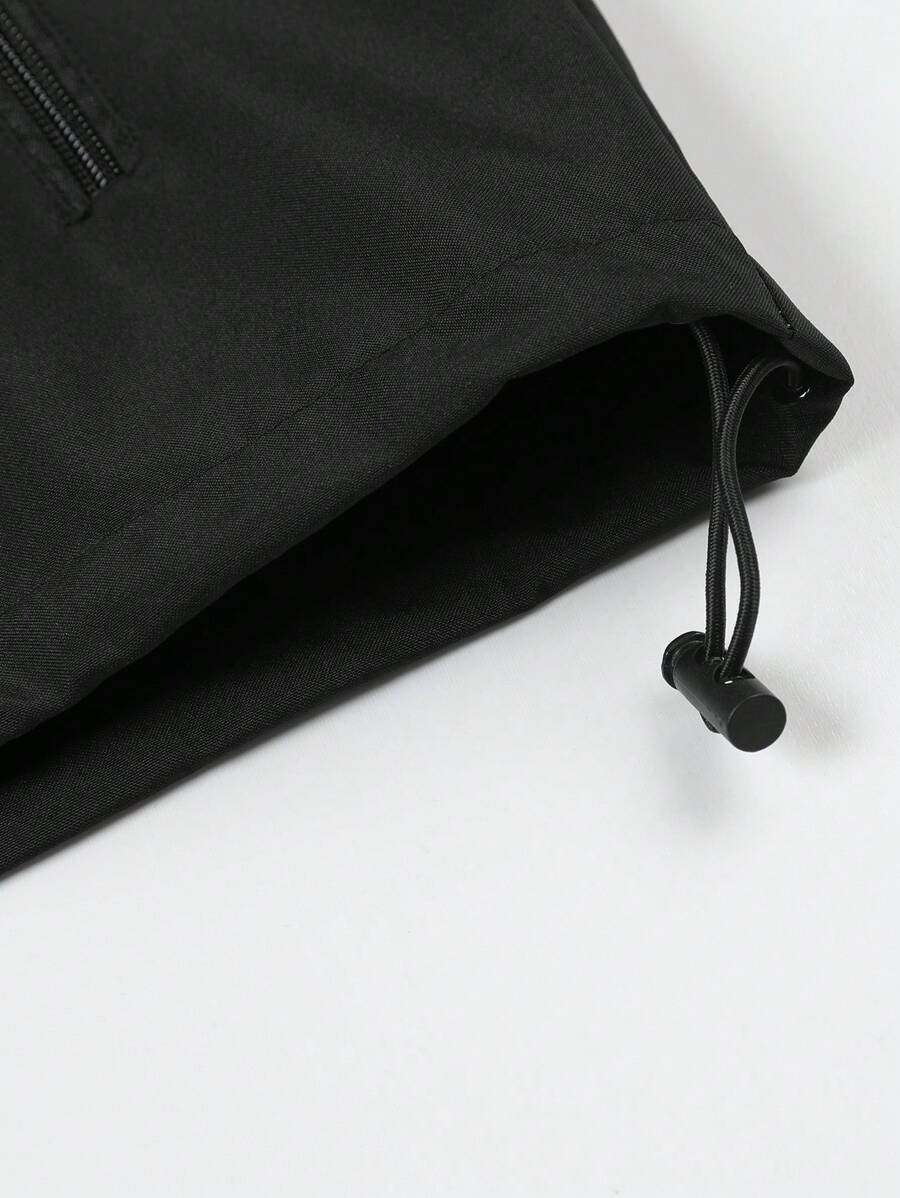 Manfinity Homme Loose Fit Men's Two Tone Letter Graphic Drawstring Hooded Outdoor Windbreaker Jacket, For Fall