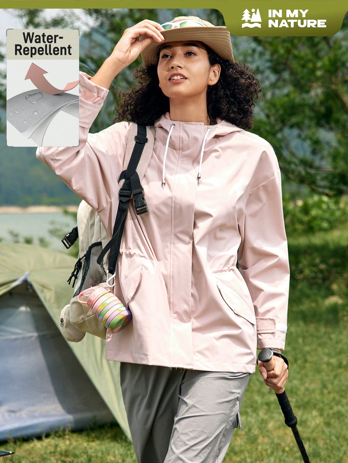 In My Nature Women's Outdoor Sports City Commute Waist-Collecting Sunscreen Jacket With Hood, Windproof And Waterproof
