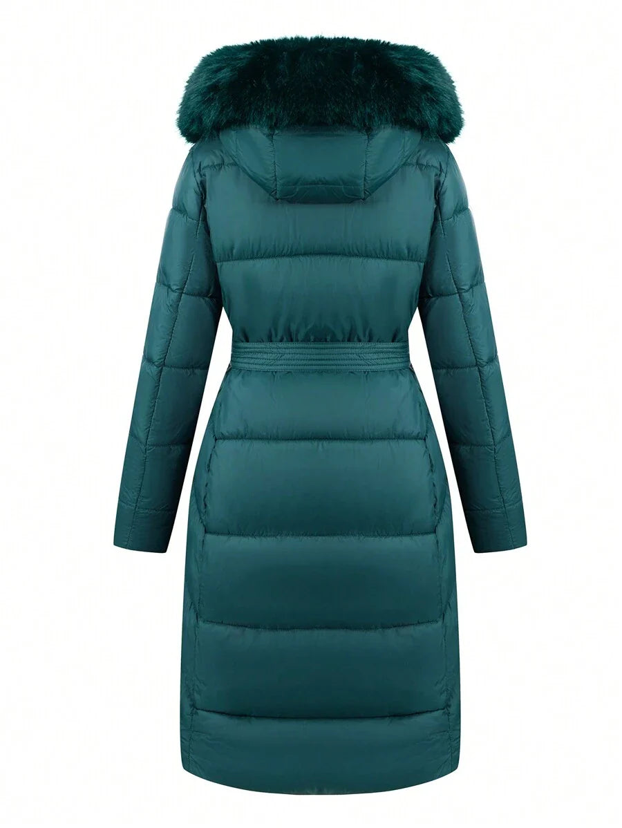 Risissida Women's Casual Hooded Jacket With Pockets, Lightweight Faux Fur Lined Quilted Trench Coat, Fall Daily Wear Winter Coat