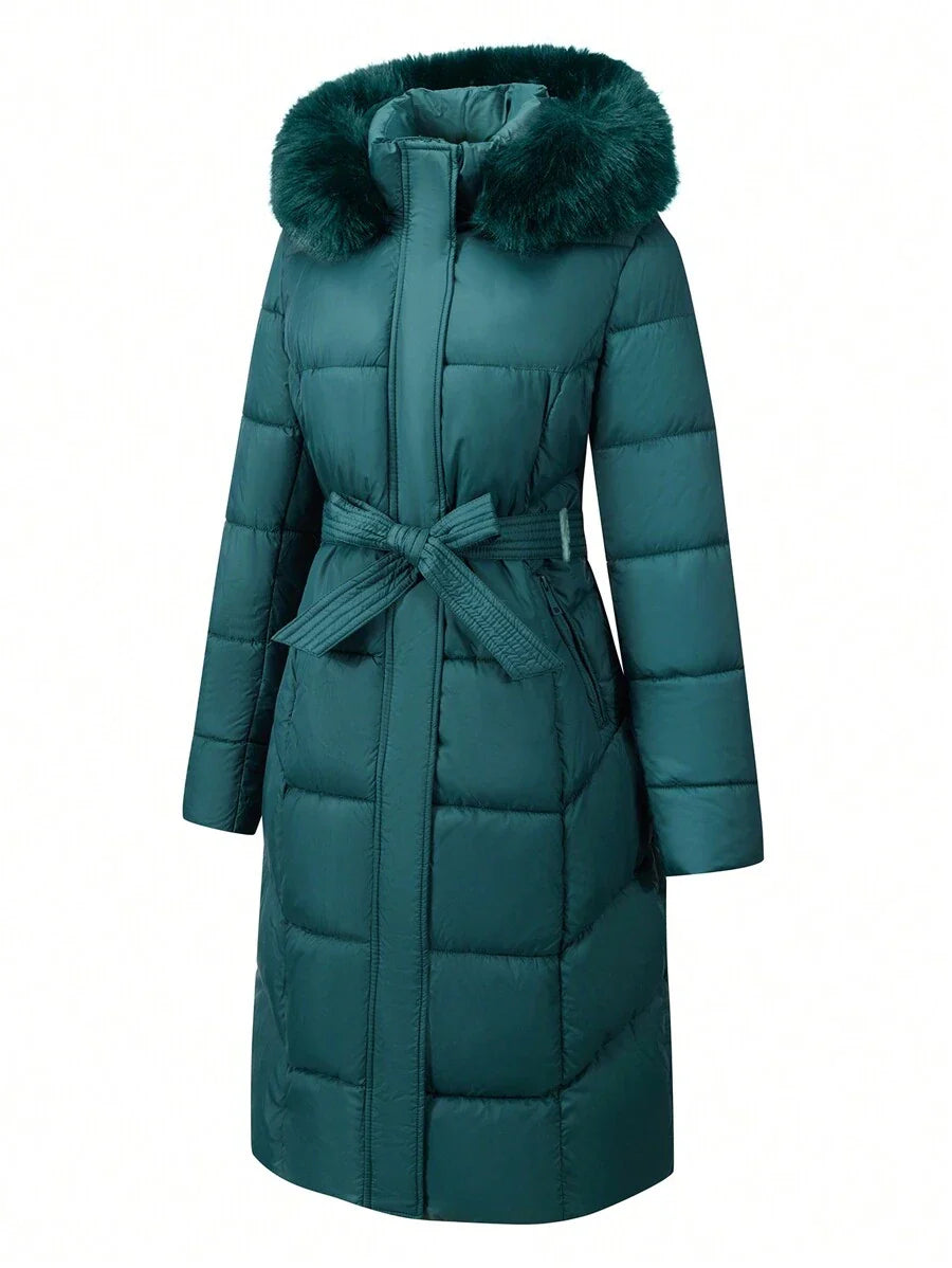 Risissida Women's Casual Hooded Jacket With Pockets, Lightweight Faux Fur Lined Quilted Trench Coat, Fall Daily Wear Winter Coat