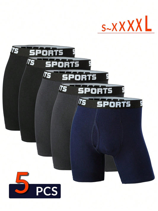 5pcs/Pack Men's Belted Boxer Briefs, Breathable High Elasticity Lettered Waist Cinching Briefs S-XXXXL