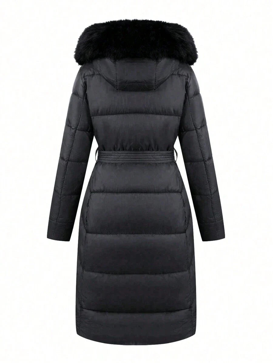 Risissida Women's Casual Hooded Jacket With Pockets, Lightweight Faux Fur Lined Quilted Trench Coat, Fall Daily Wear Winter Coat