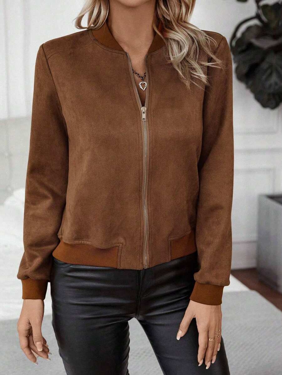 Calvaya Zip Up Bomber Jacket Fall Winter Cloth For Women
