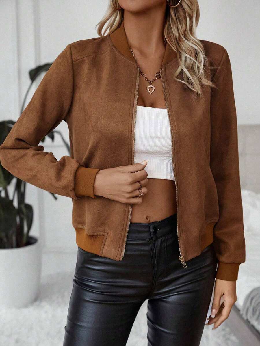 Calvaya Zip Up Bomber Jacket Fall Winter Cloth For Women