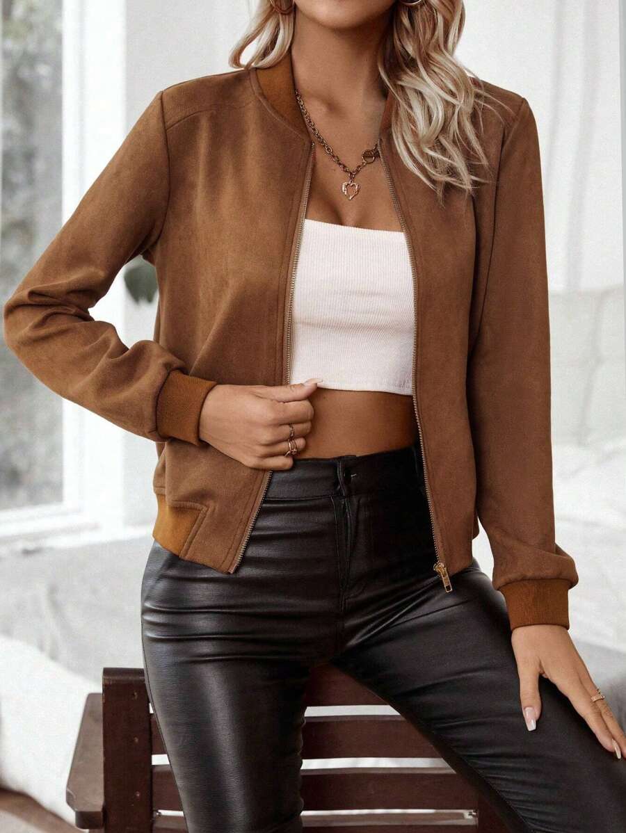Calvaya Zip Up Bomber Jacket Fall Winter Cloth For Women